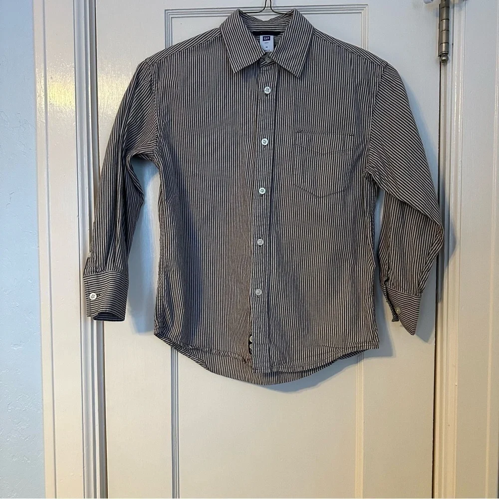 Gap Boy’s Shirt Brown & White Striped Button Down Size M